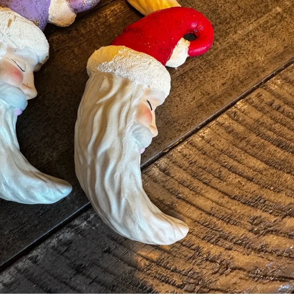 Vintage Christmas Cresent Shape Santa Head Old World Ceramic Christmas Ornaments